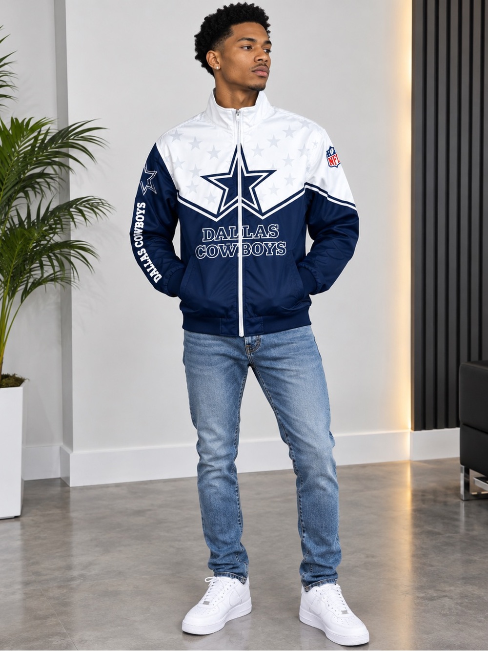 NFL Dallas Cowboys Navy and White Varsity Jacket